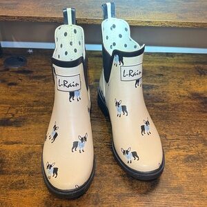 Women's Tan and Black Dog Print Boots